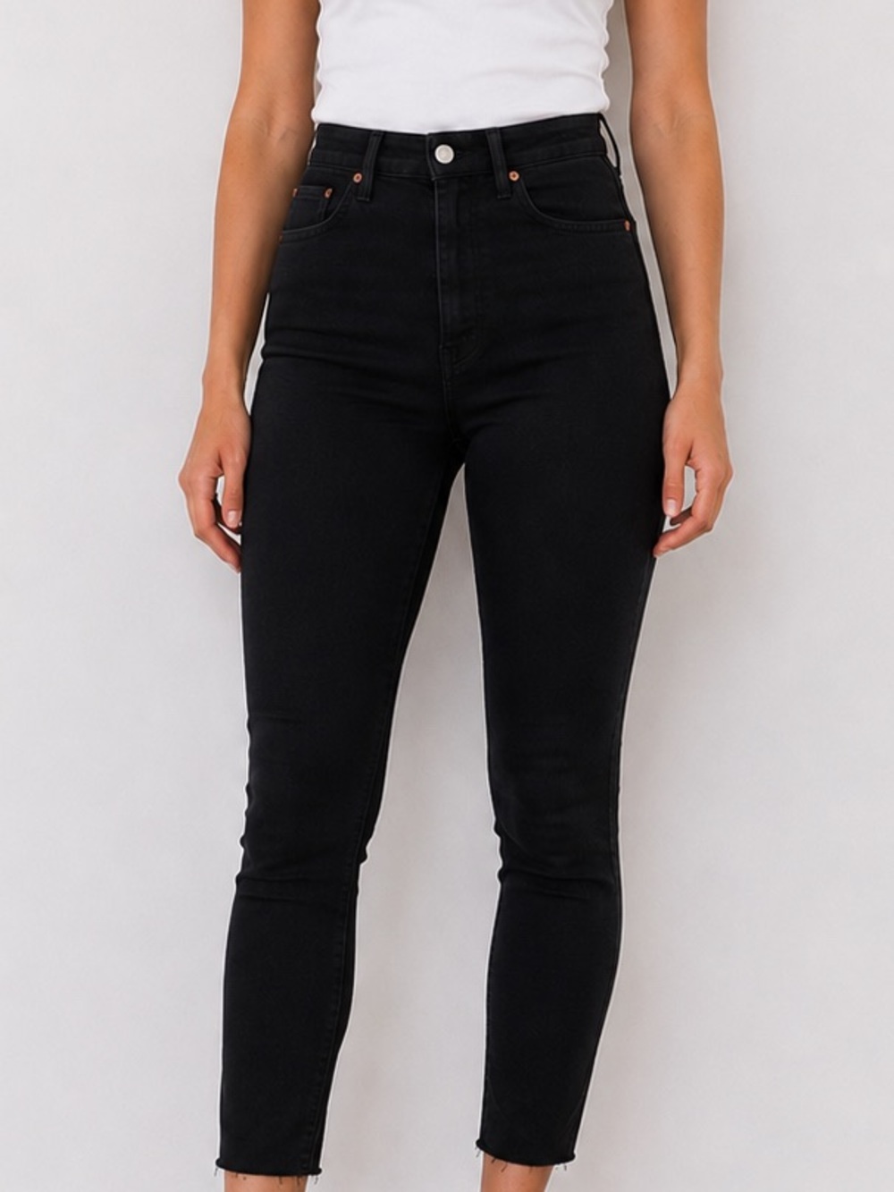 Re/Done Black High Rise Button Fly Skinny Ankle Cropped Jeans 26